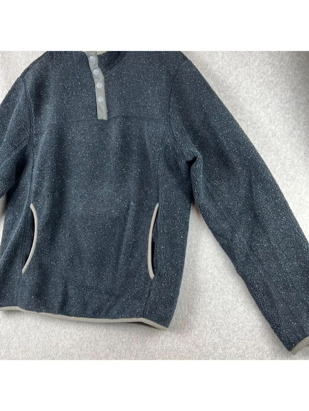 J. Crew Nordic Pullover Fleece Quarter Button Sweater Mens M Navy Speckled